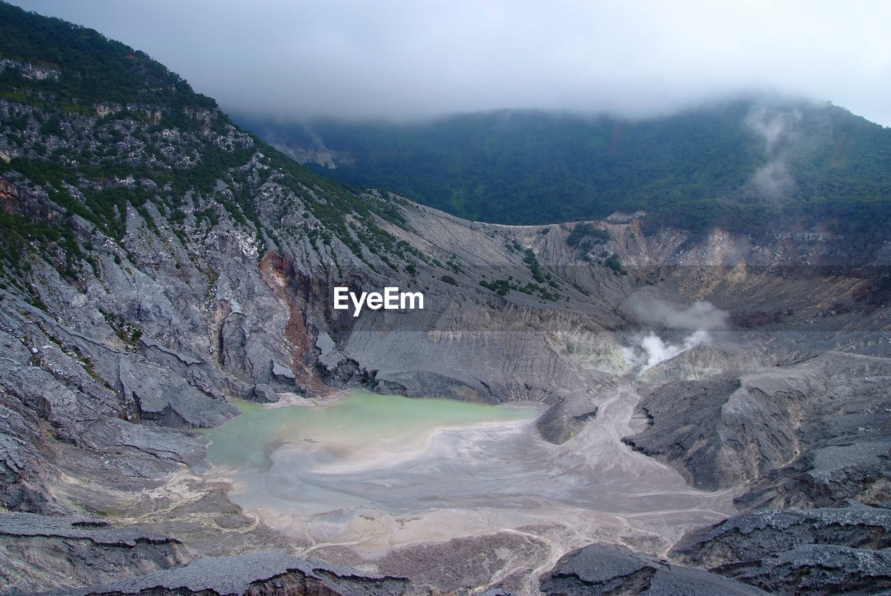 SCENIC VIEW OF SMOKE EMITTING FROM VOLCANIC MOUNTAIN