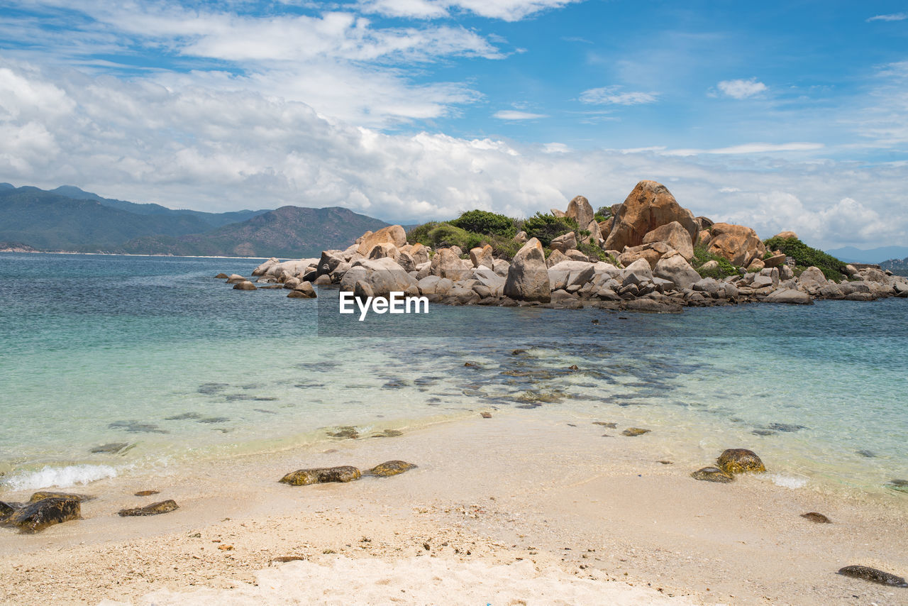 SCENIC VIEW OF SEA AND MOUNTAIN AGAINST SKY