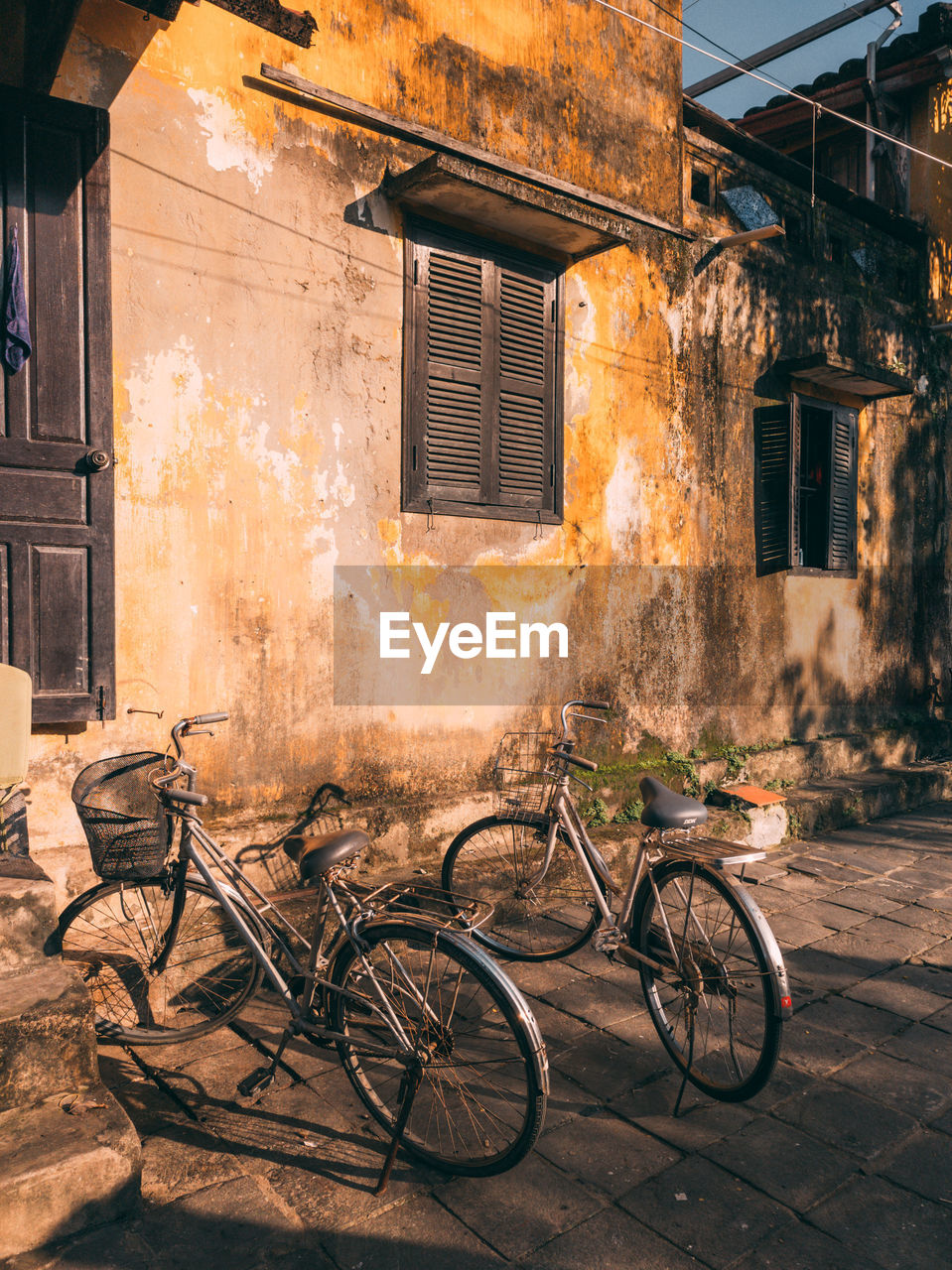 Bicycles parked on street