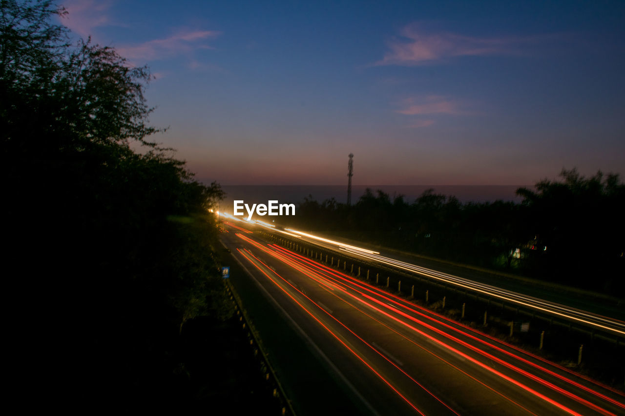 Light trails on highway at night