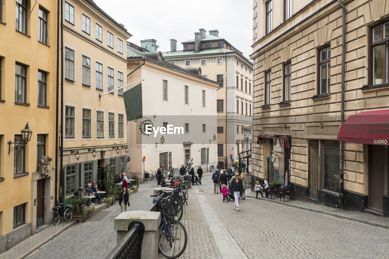 Street with yellow houses at the historic old town gamla stan