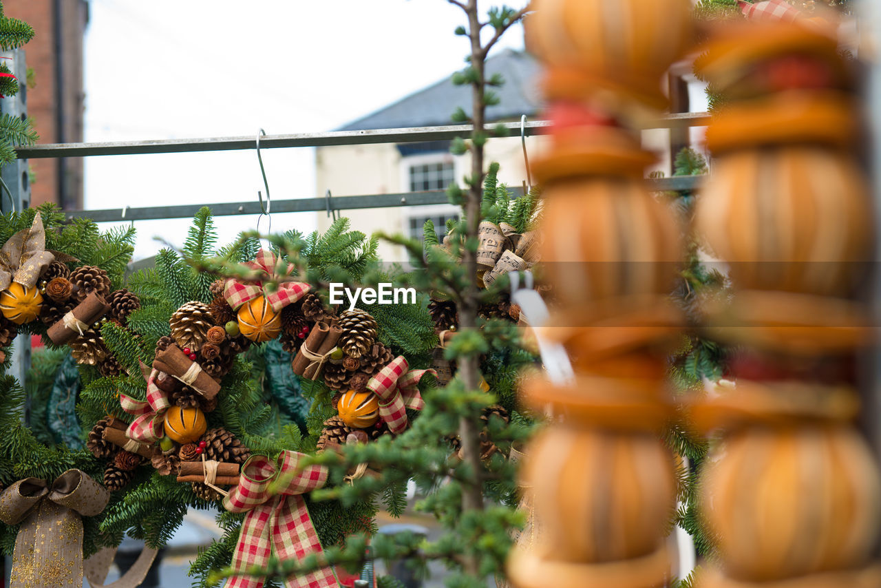 Wreath hanging on pole