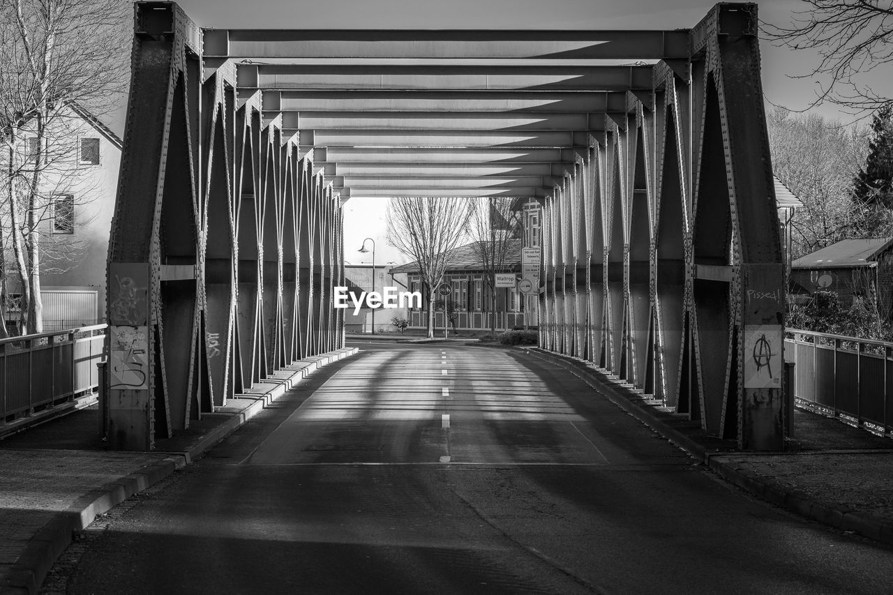 Empty corridor of iron bridge