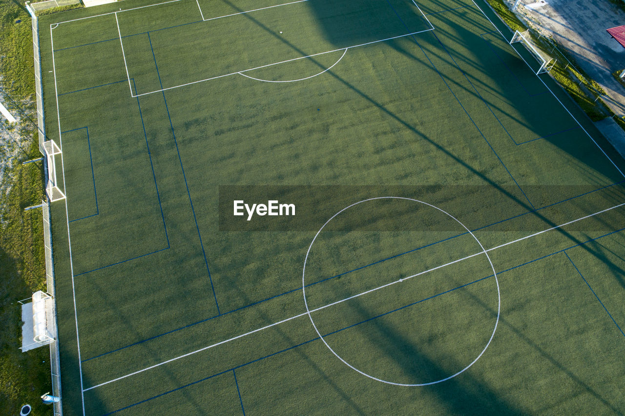 Top view from a drone of a soccer field