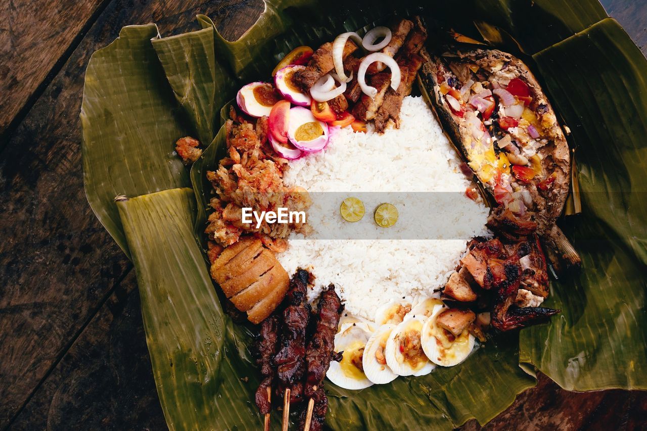 High angle view of food on table