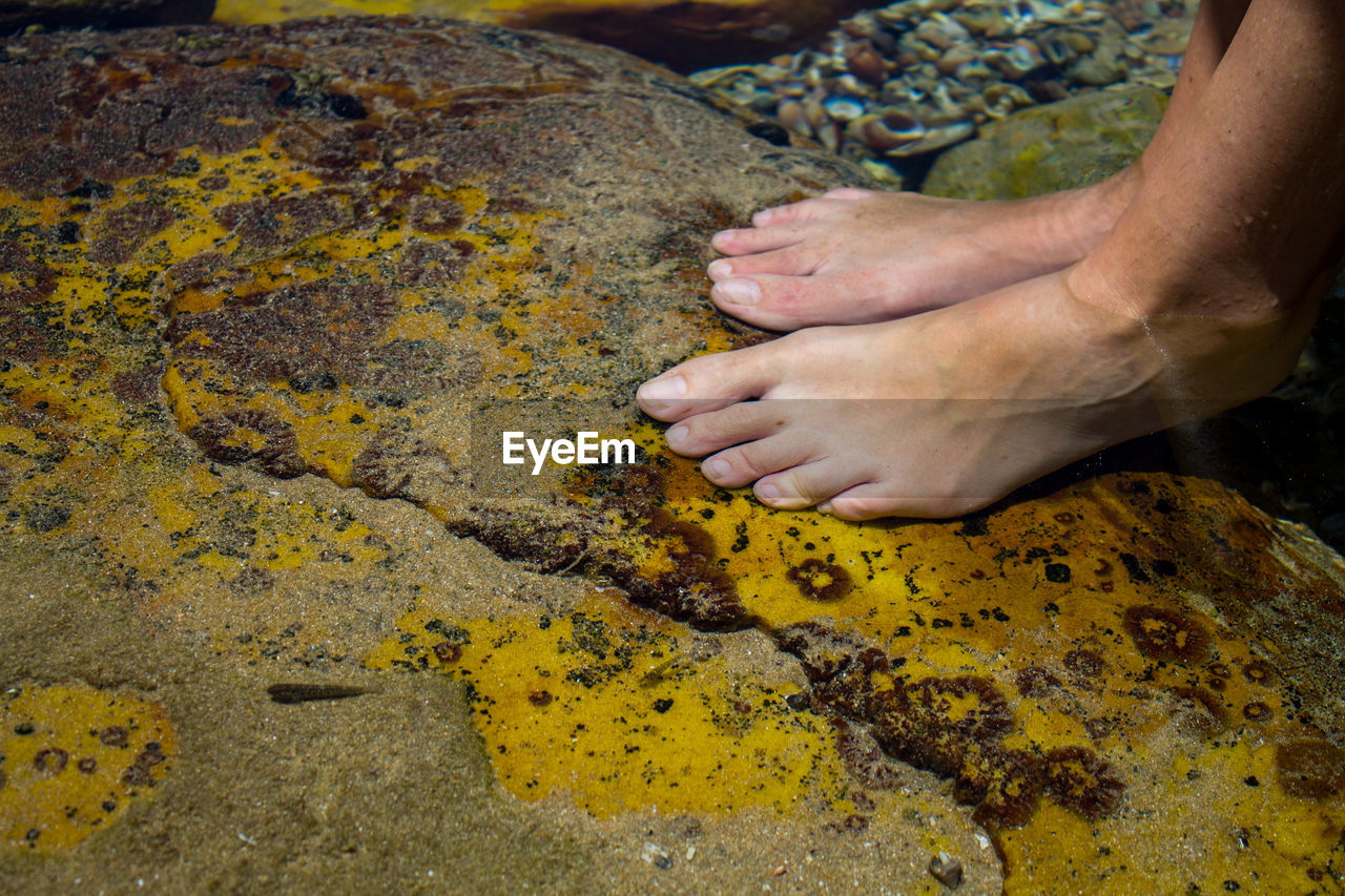 CLOSE-UP OF HANDS ON ROCK