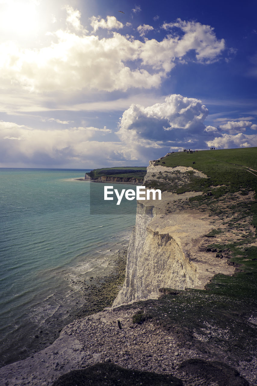 SCENIC VIEW OF SEA AND CLIFF AGAINST SKY