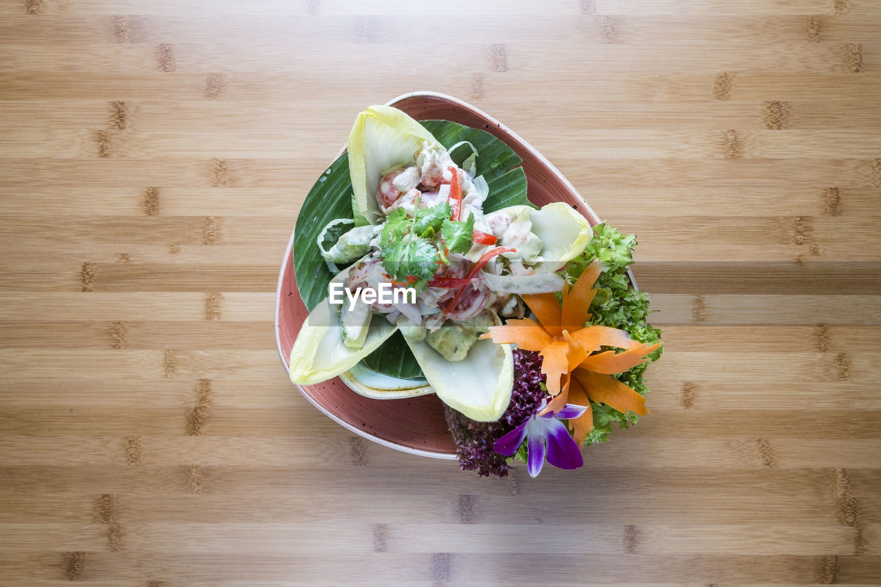 Directly above shot of food in bowl on table