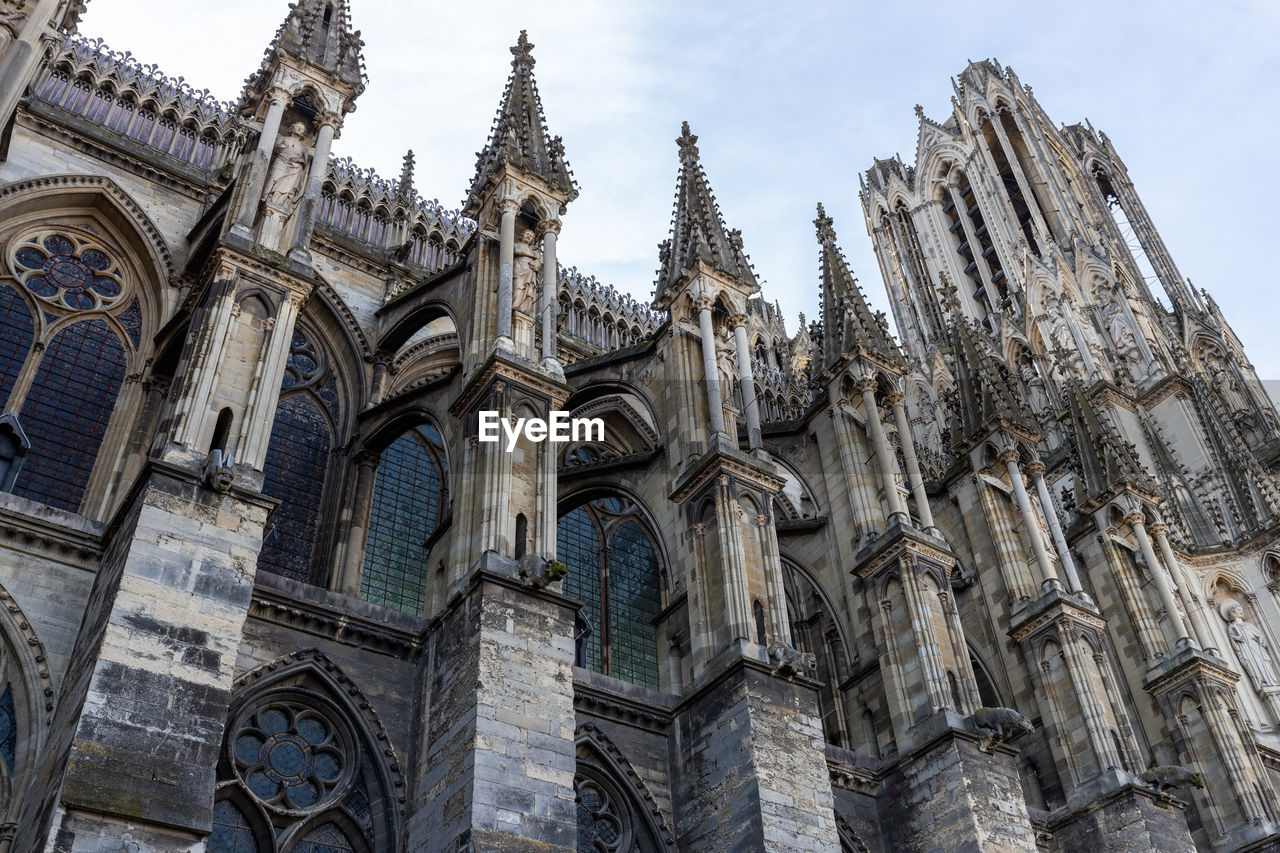 Low angle view at a part of cathedral notre dame in reims, france