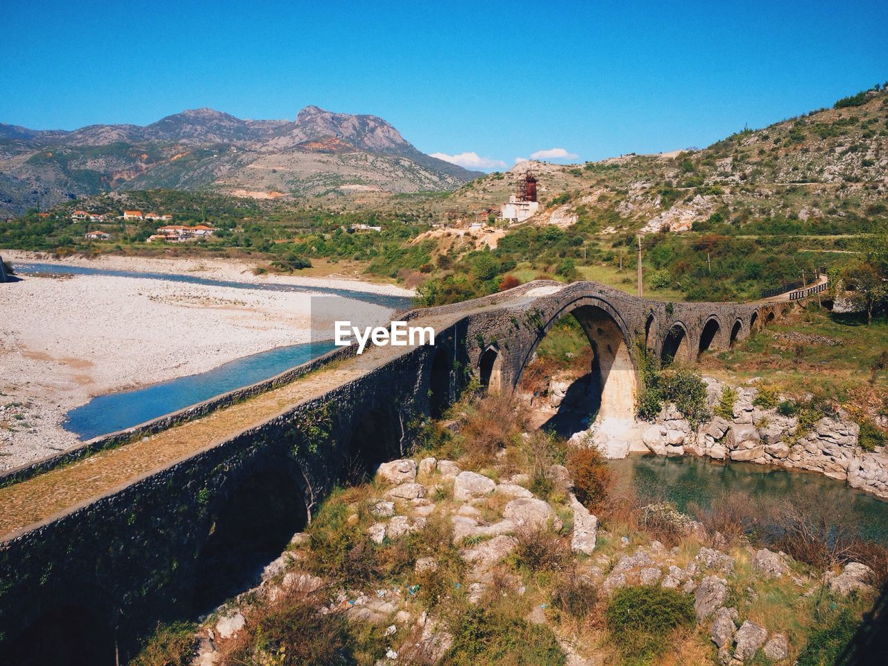 High angle view of bridge over river against sky