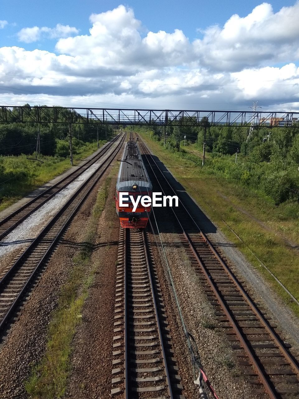 High angle view of train against sky