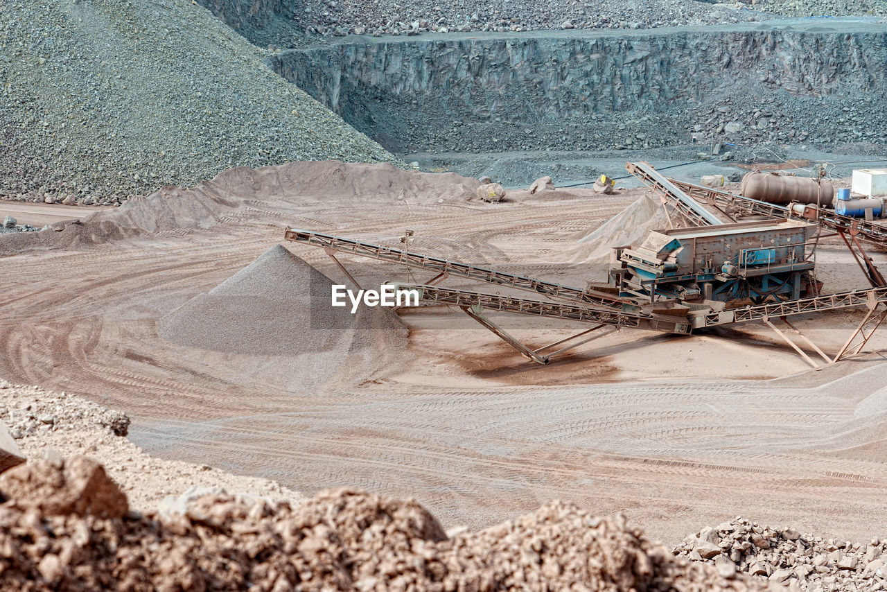 High angle view of machinery at quarry