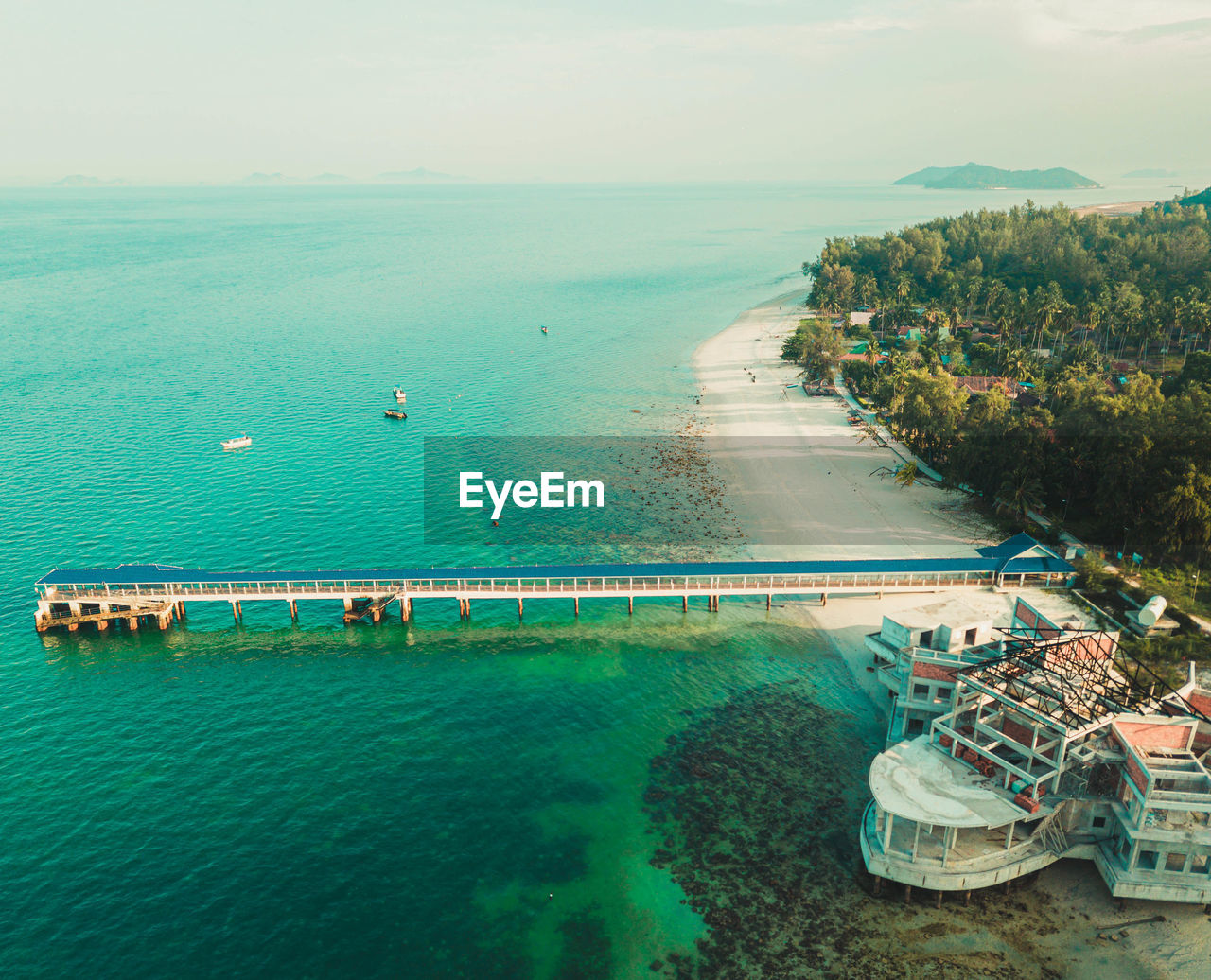 high angle view of boats in sea against sky