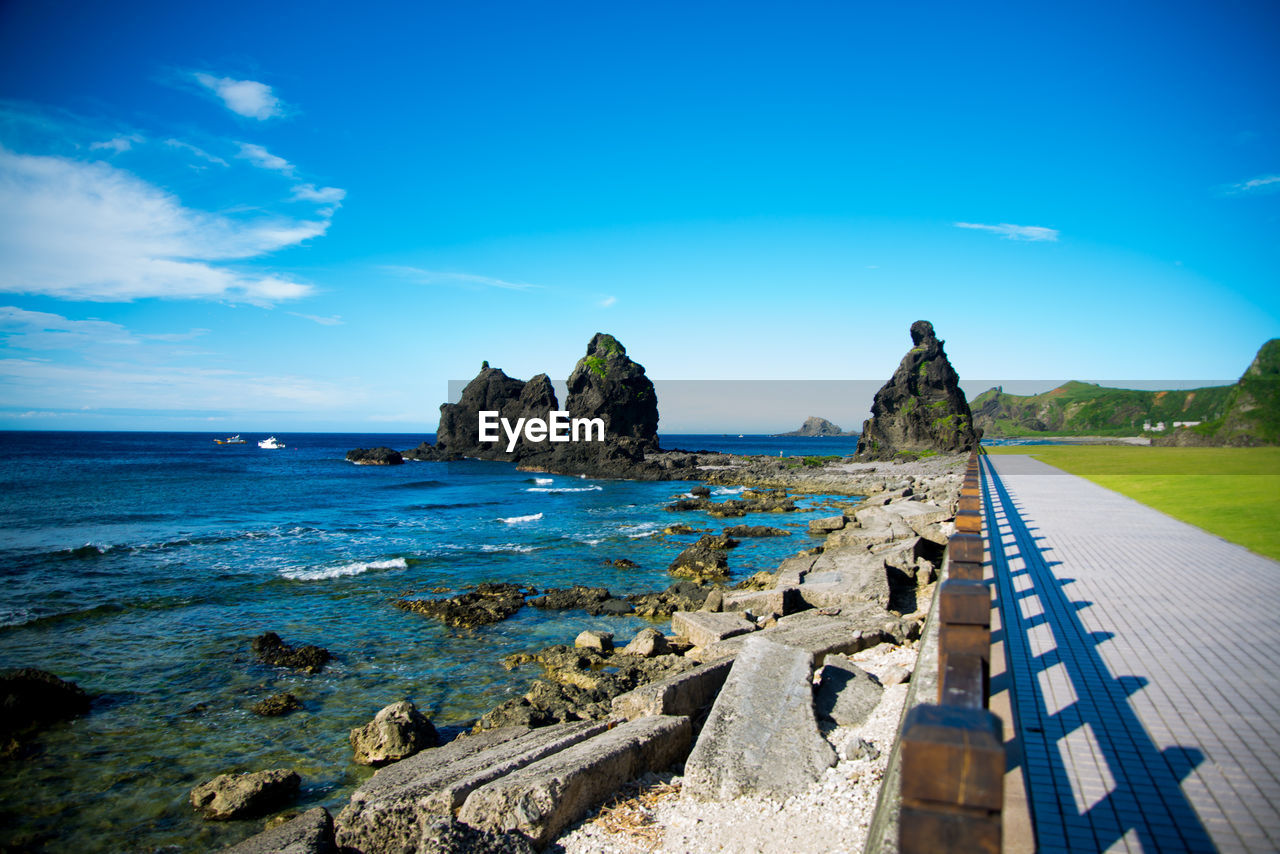 Panoramic view of seaside against blue sky in taitung, taiwan