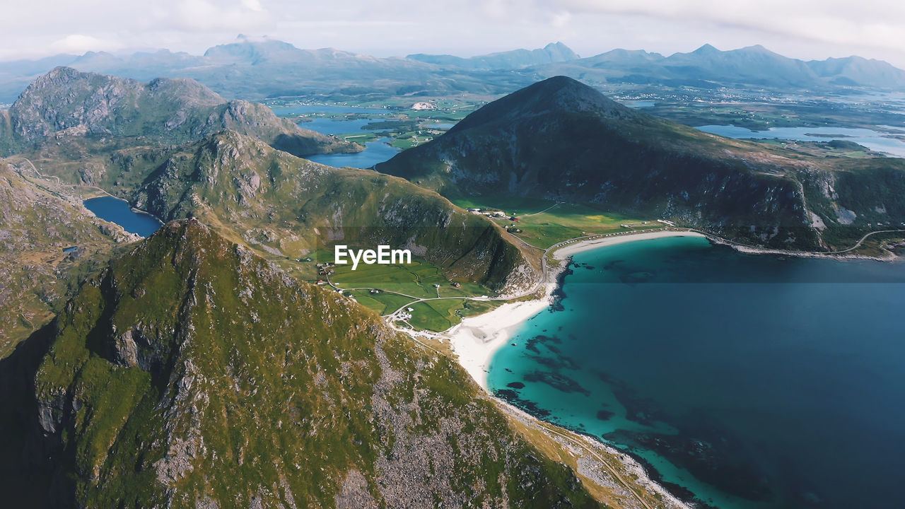 High angle view of mountain range against sky