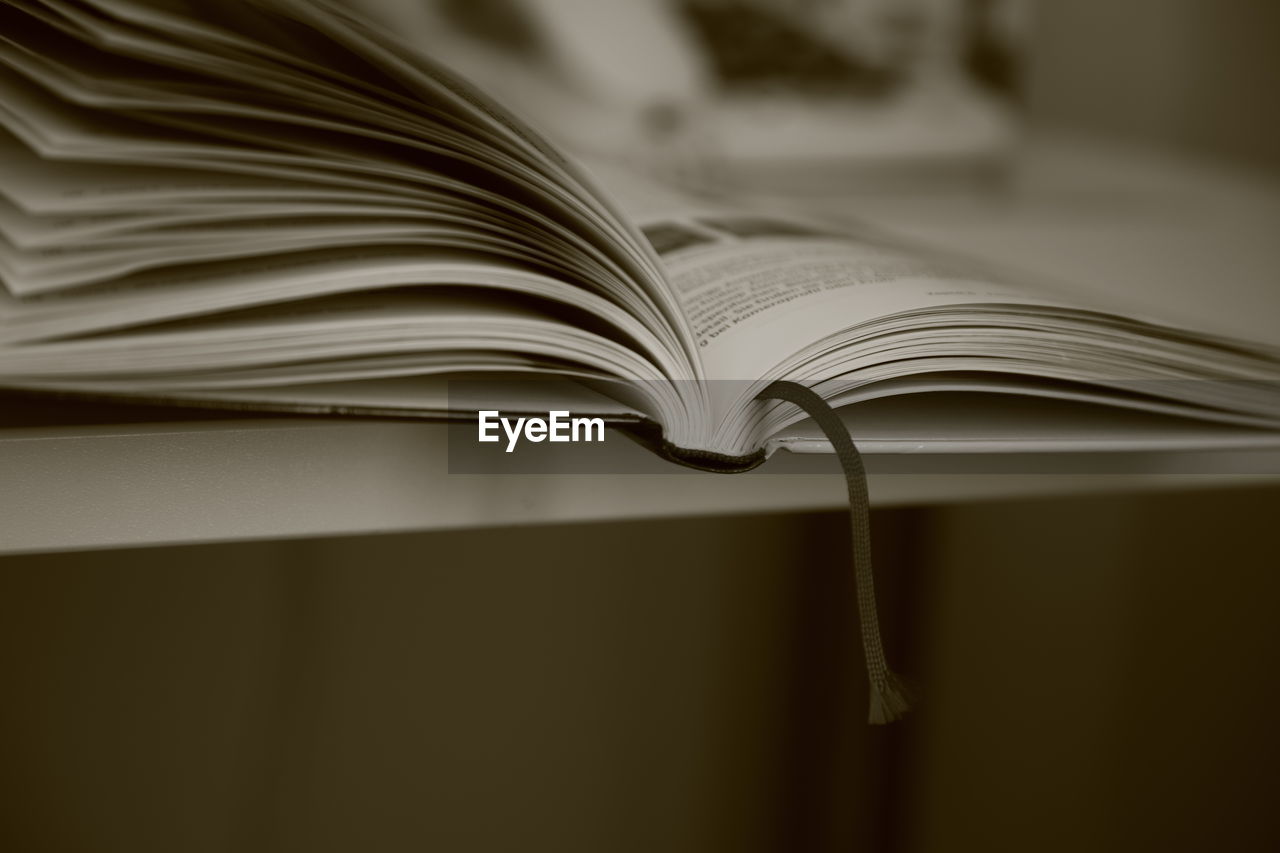 Close-up of book on table