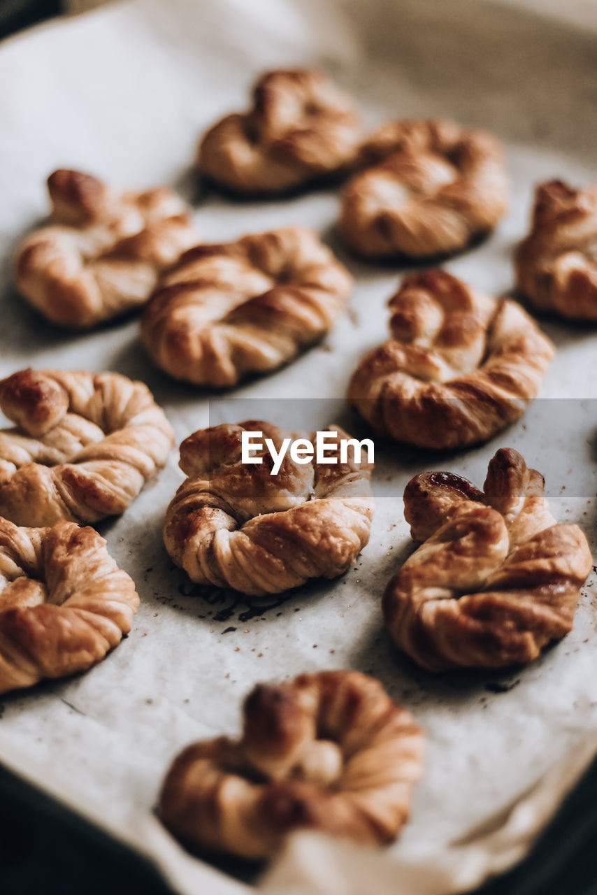 High angle view of cookies on table