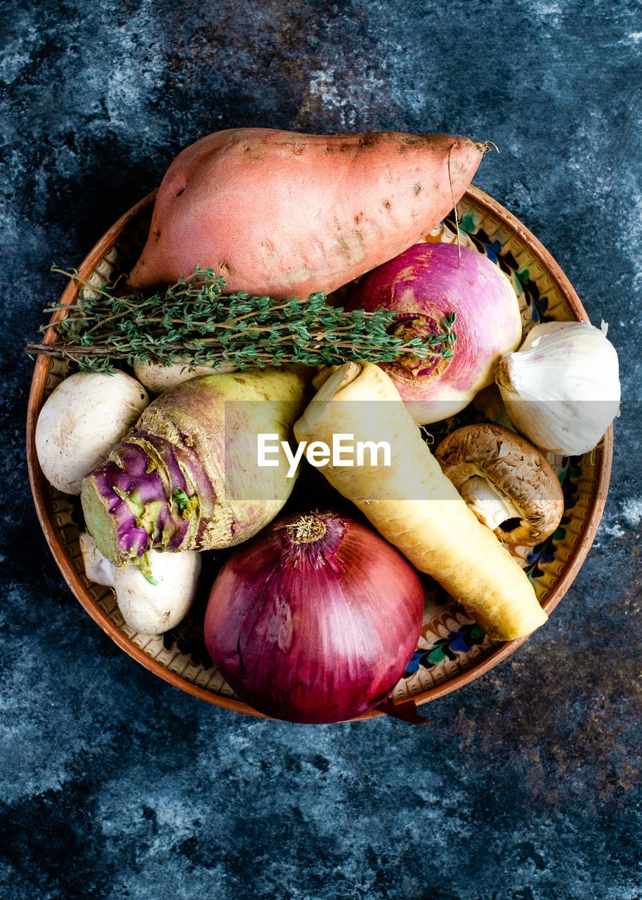 HIGH ANGLE VIEW OF FOOD IN PLATE ON TABLE