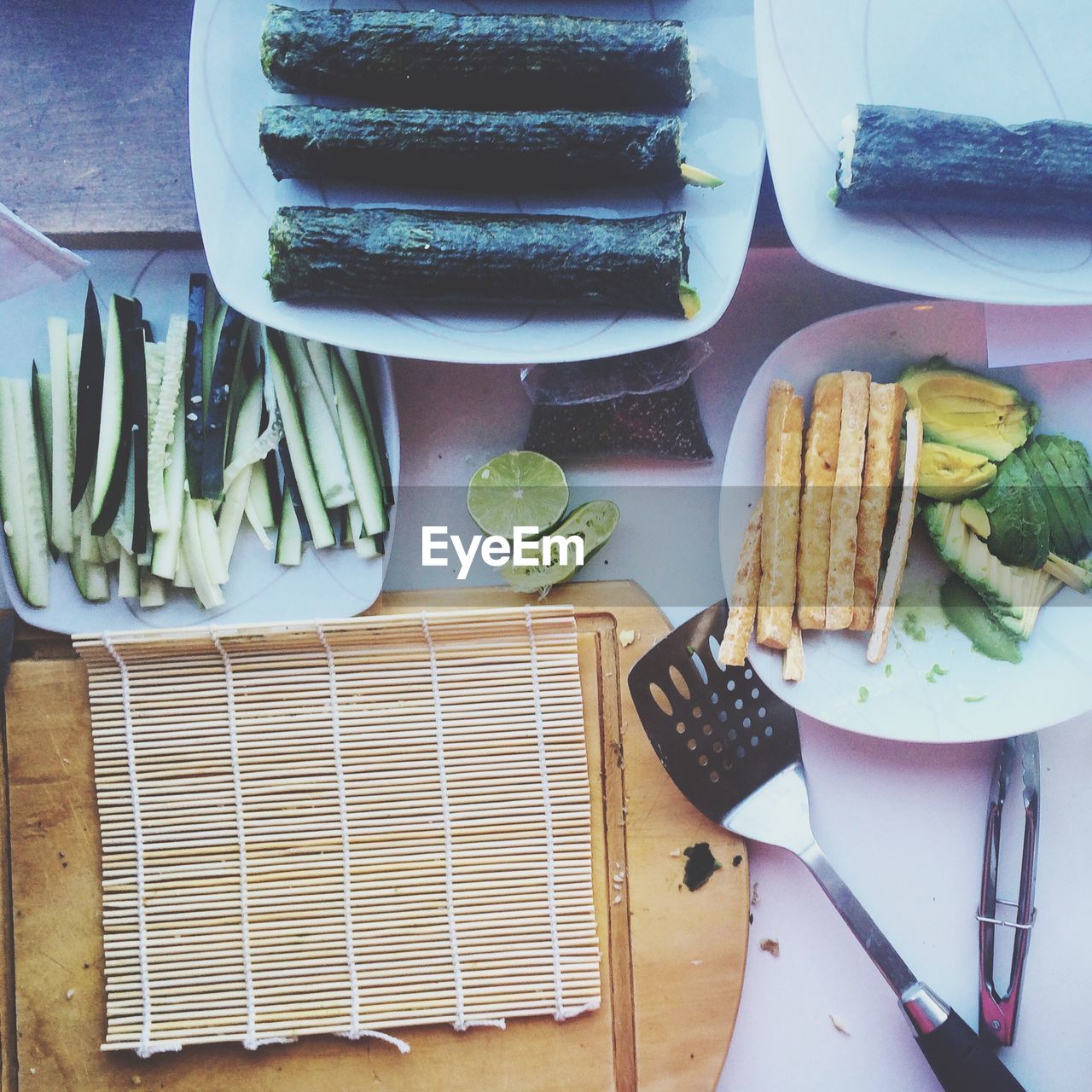 High angle view of sushi in plate