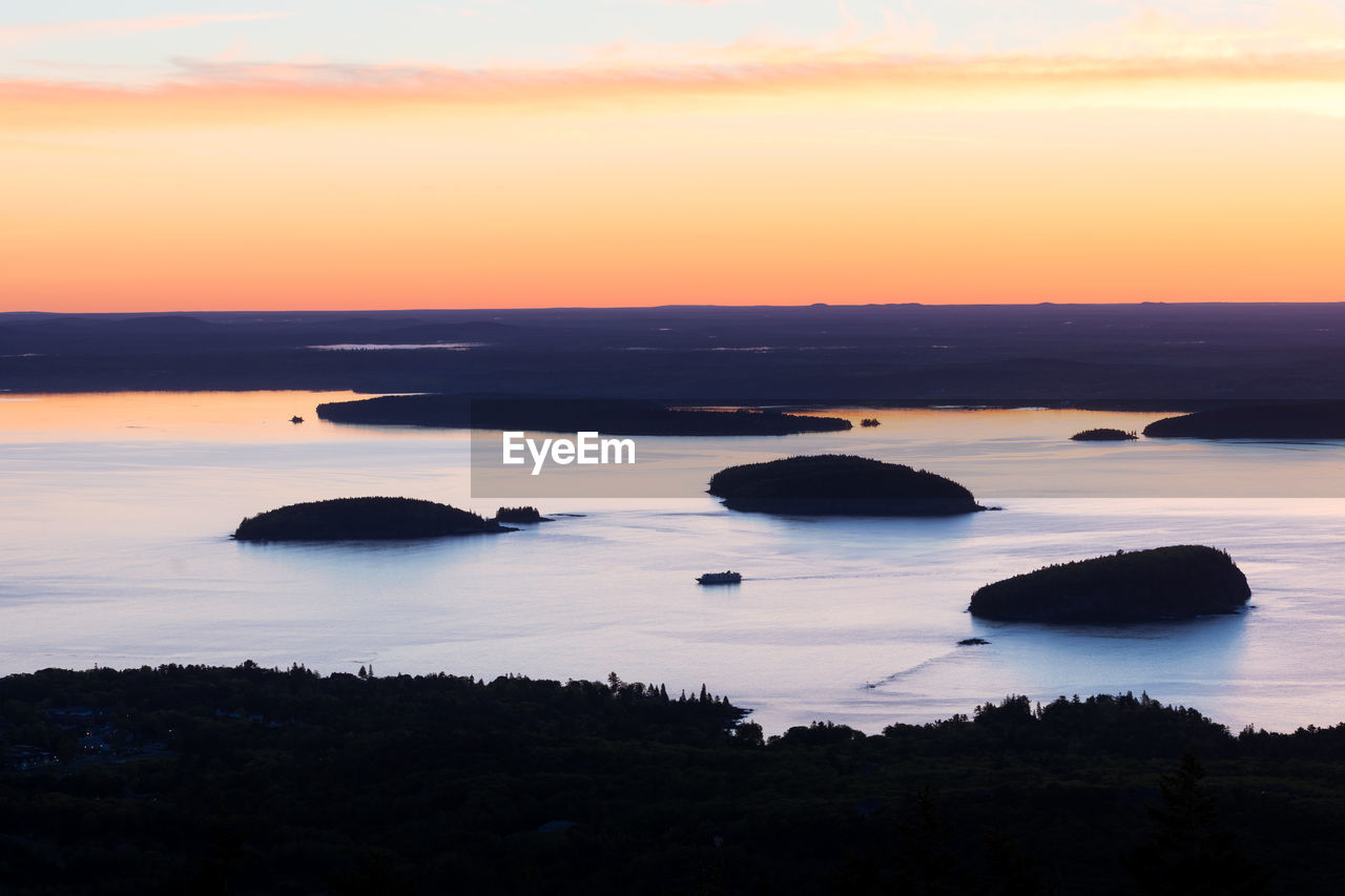 Scenic view of sea against sky during sunset  in acadia national park, maine, usa