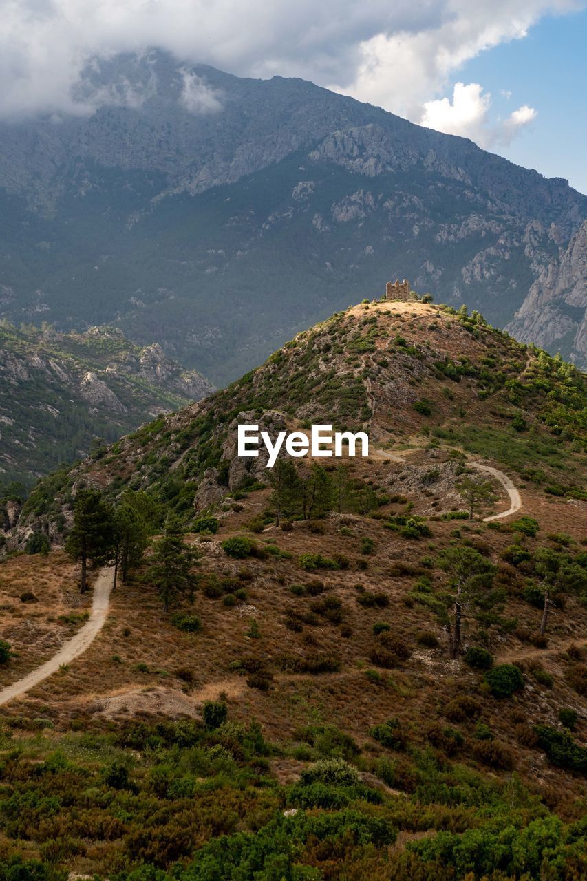 LANDSCAPE WITH MOUNTAIN RANGE IN BACKGROUND