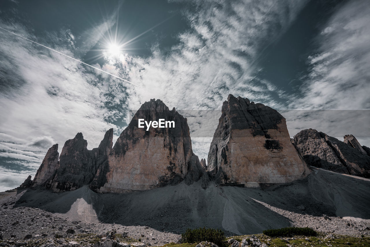 View of the north faces of the three peaks, italy.