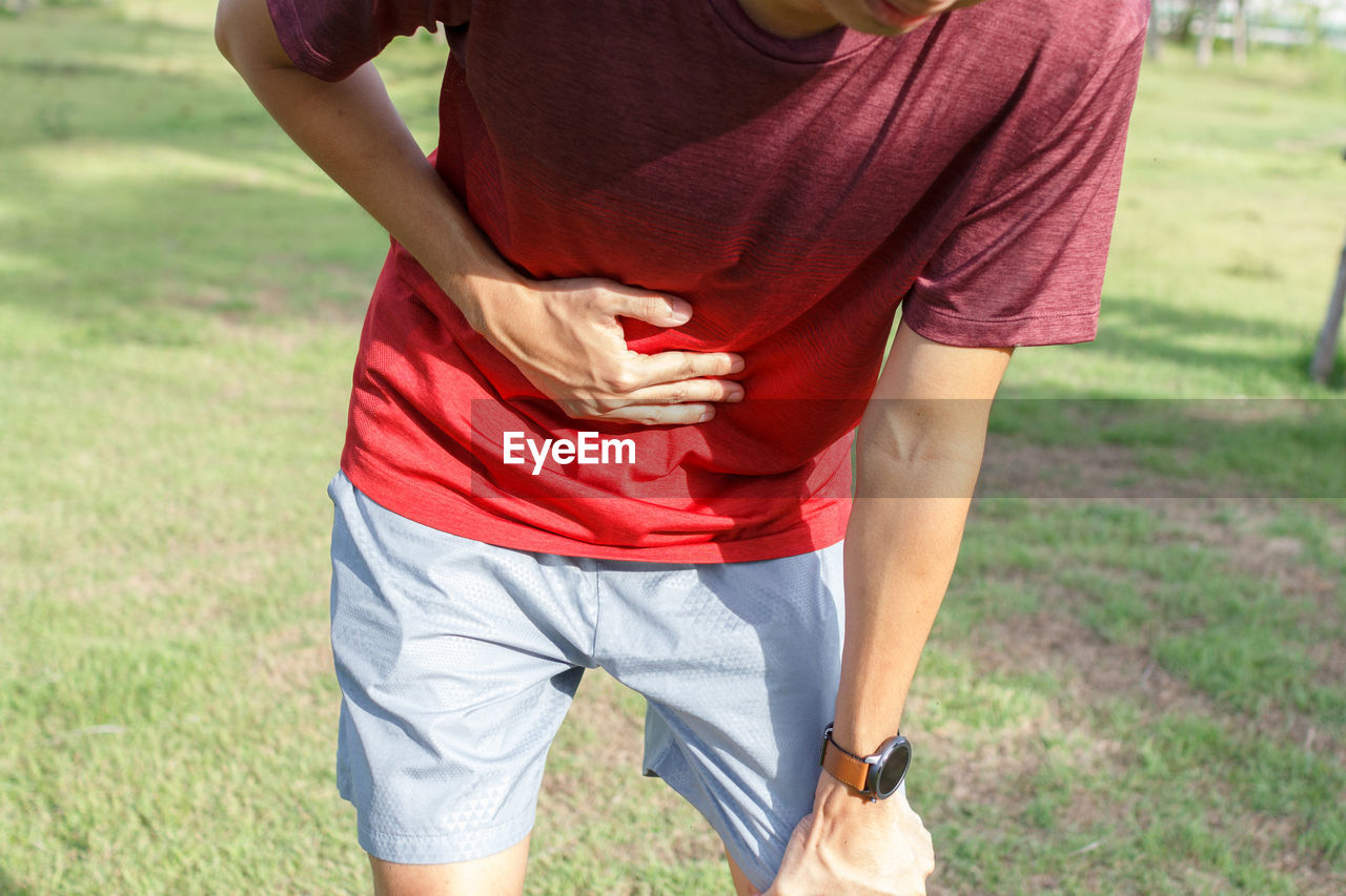 The runner man side cramps after running. workout concept