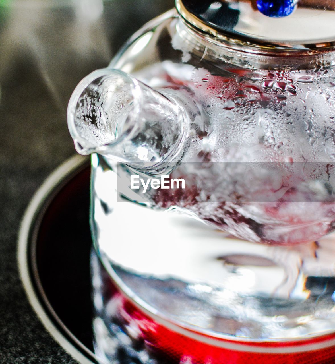 Close-up of water boiling in teapot