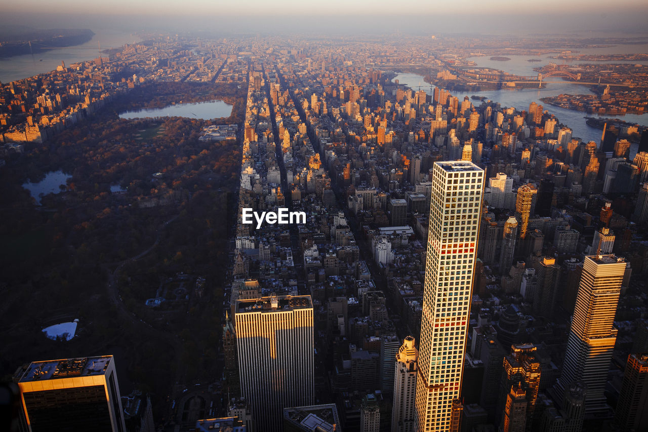 Sunset on high rise apartments in midtown manhattan, new york city.