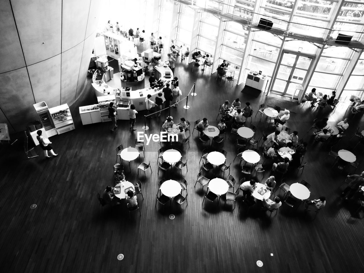 High angle view of people in restaurant