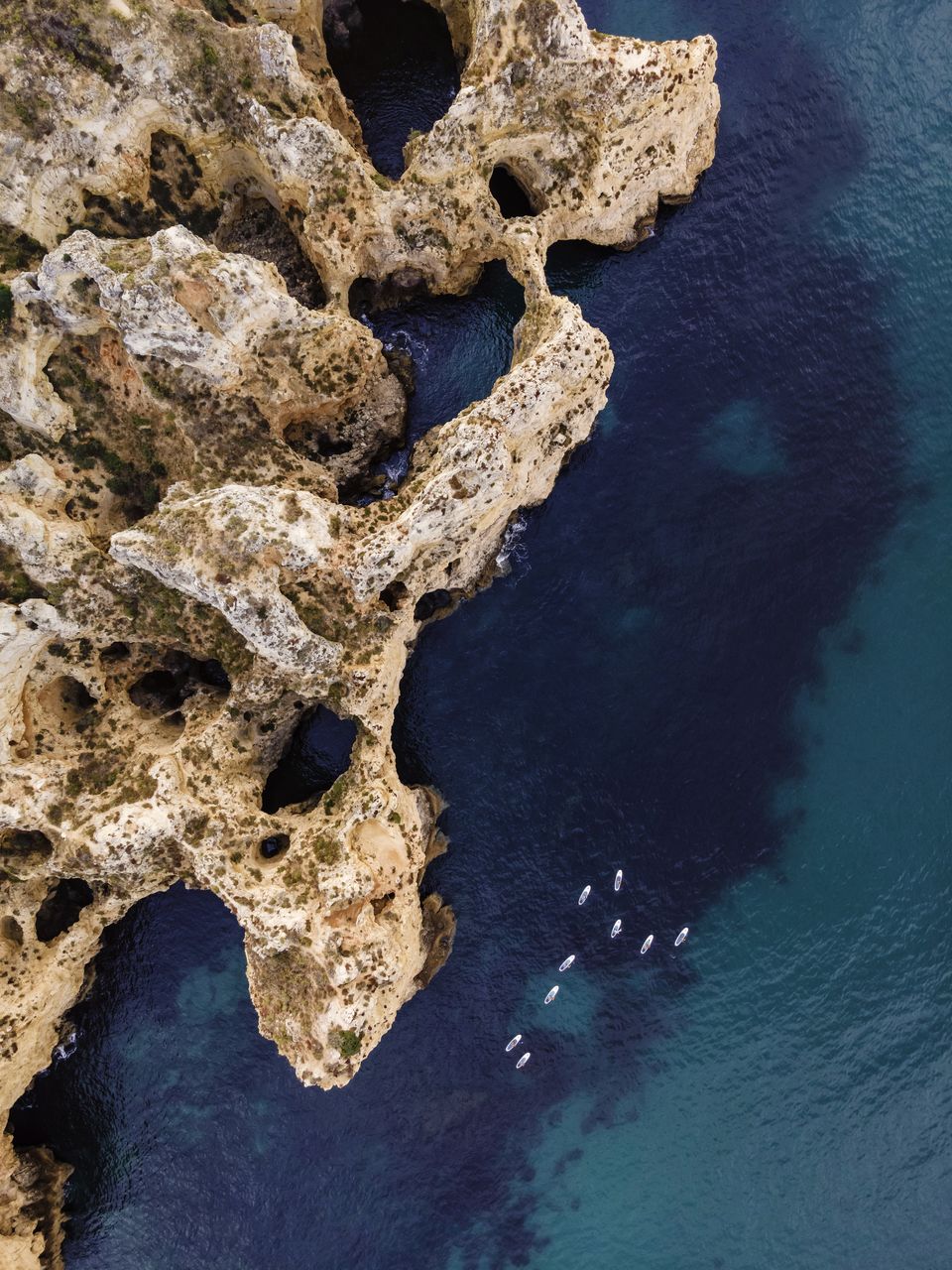 Aerial view of coastline by sea