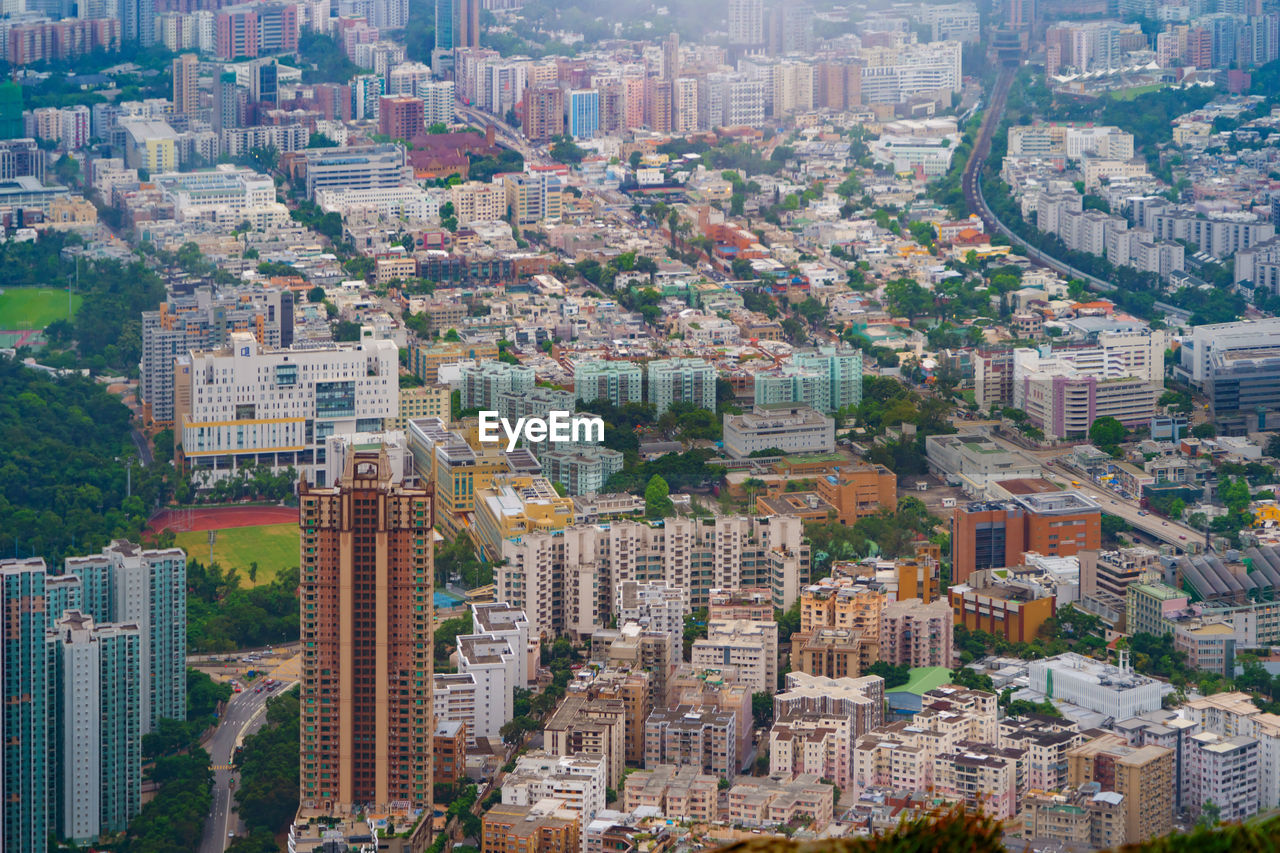 High angle view of buildings in city