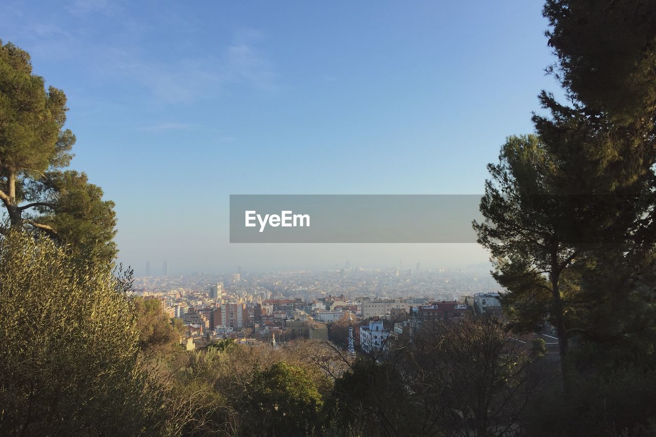 Cityscape against clear sky