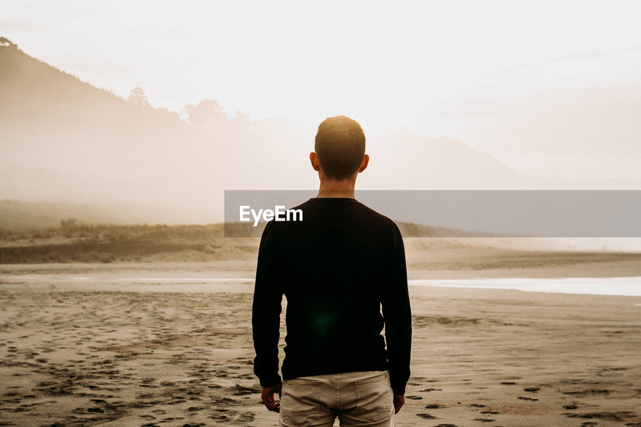 Rear view of man standing on beach