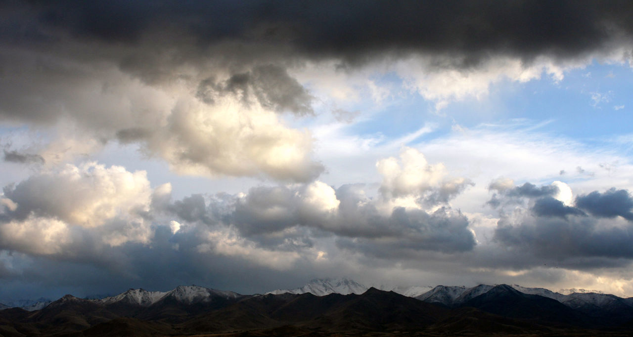 Scenic view of mountains against cloudy sky