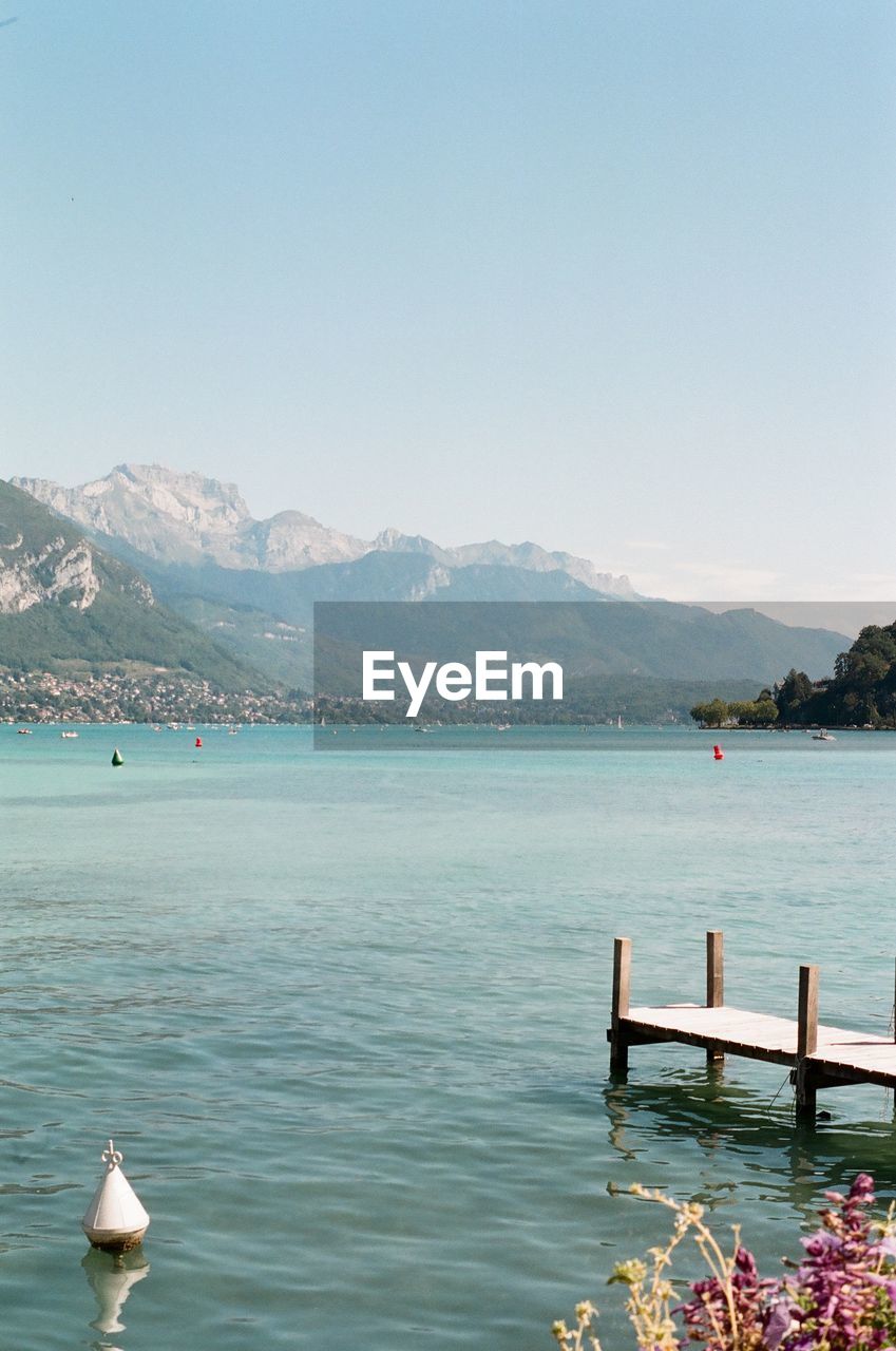 Scenic view of a lake against clear sky