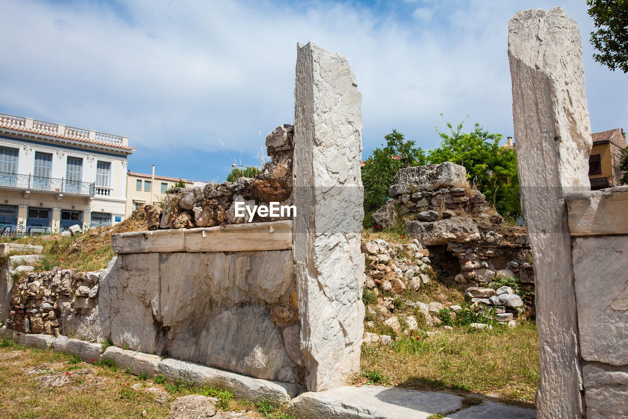 Ancient ruins at the roman agora located to the north of the acropolis in athens