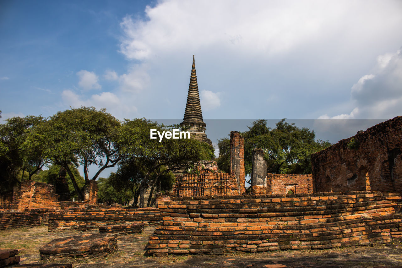 Panoramic view of old temple building against sky