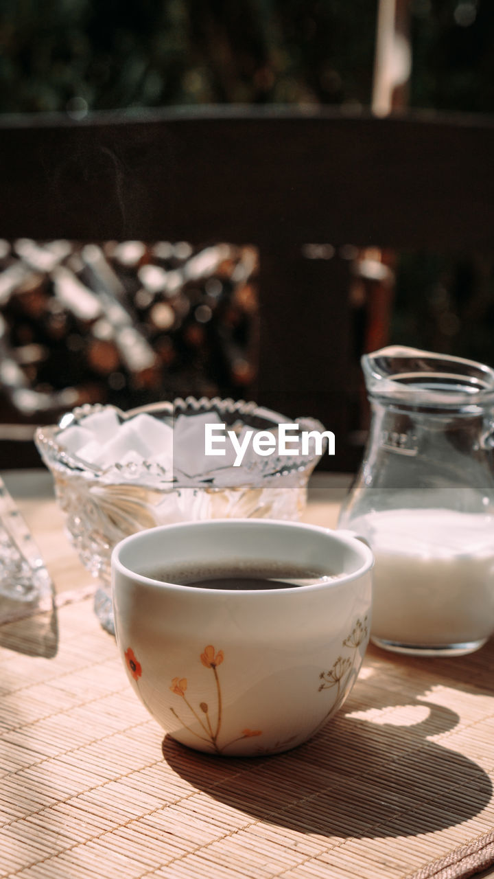 high angle view of coffee on table