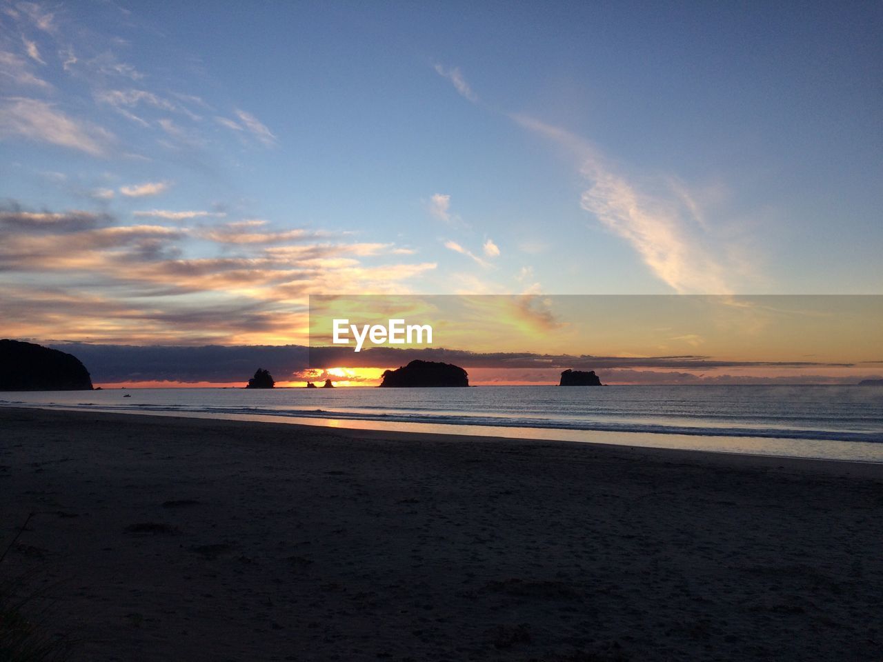 Scenic view of sea at sunset