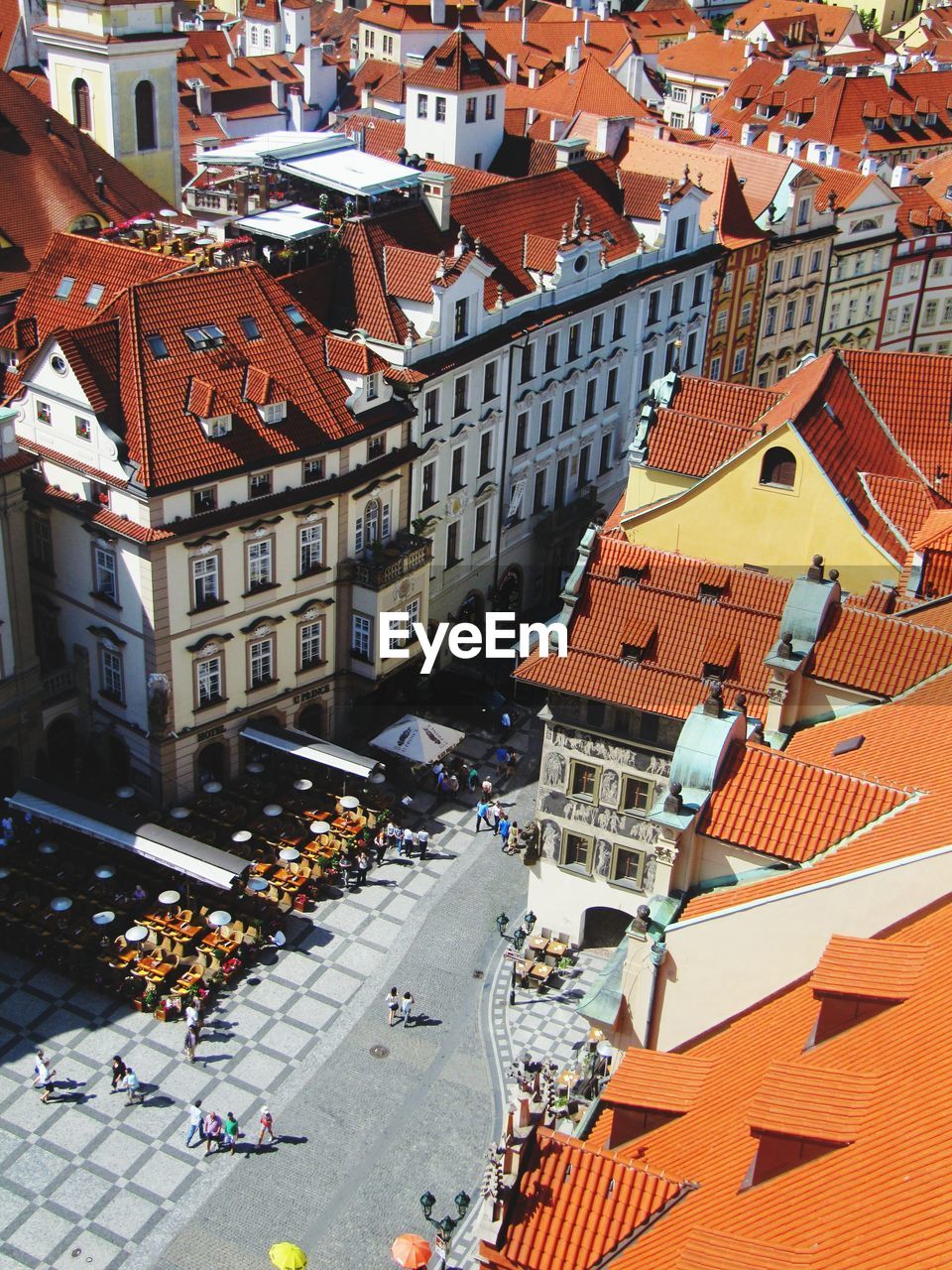 High angle view of buildings in town prague, praha 1