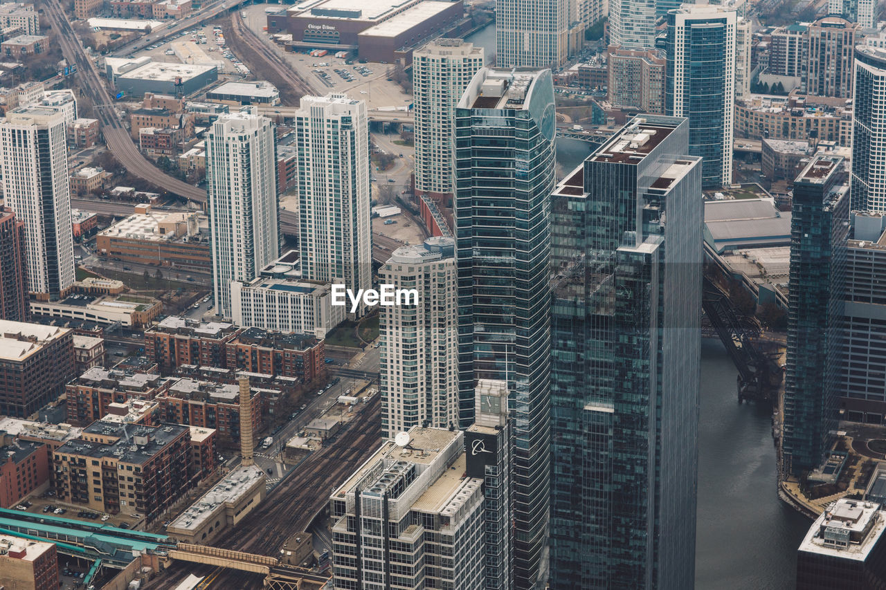 High angle view of buildings in city