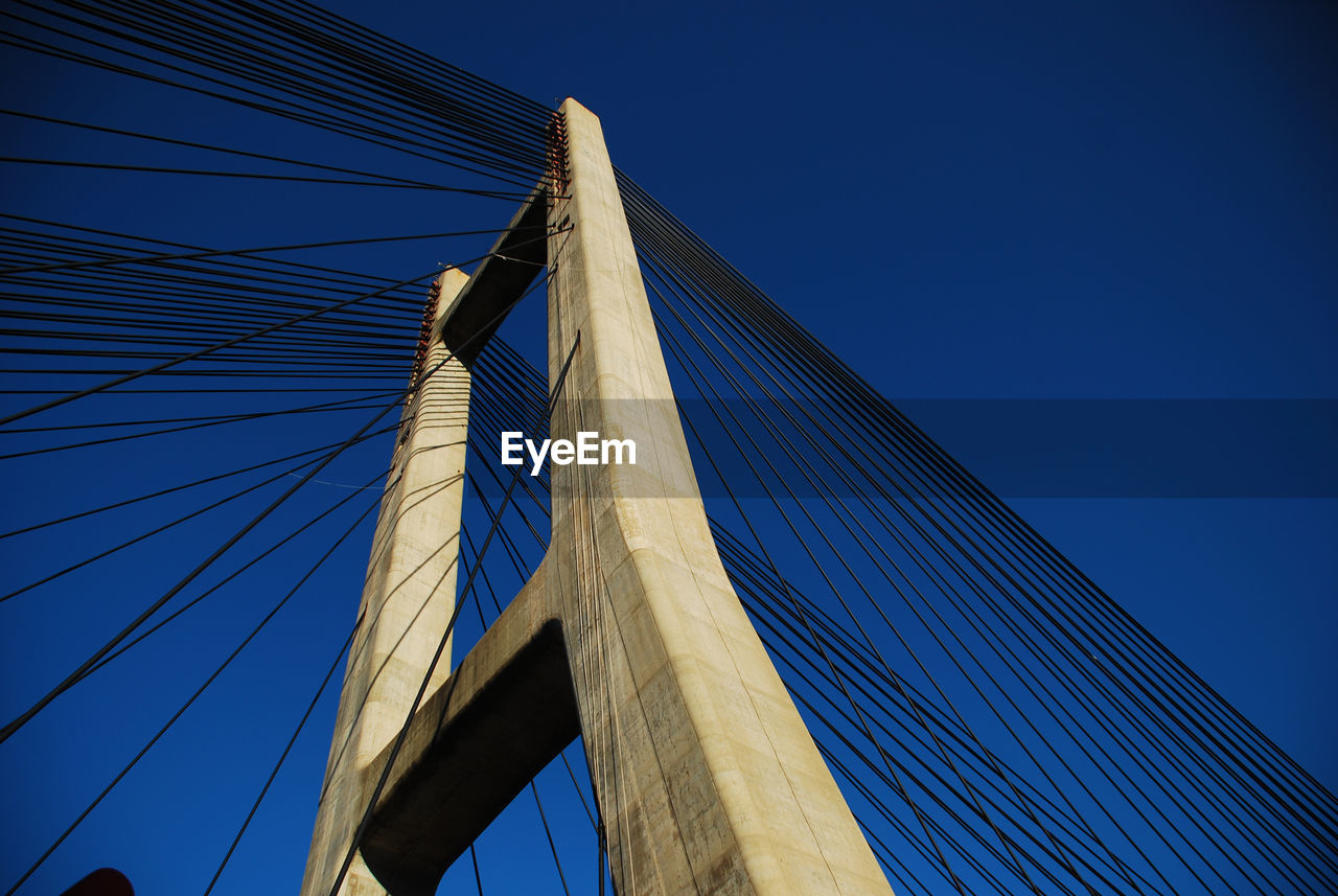 LOW ANGLE VIEW OF SUSPENSION BRIDGE AGAINST SKY