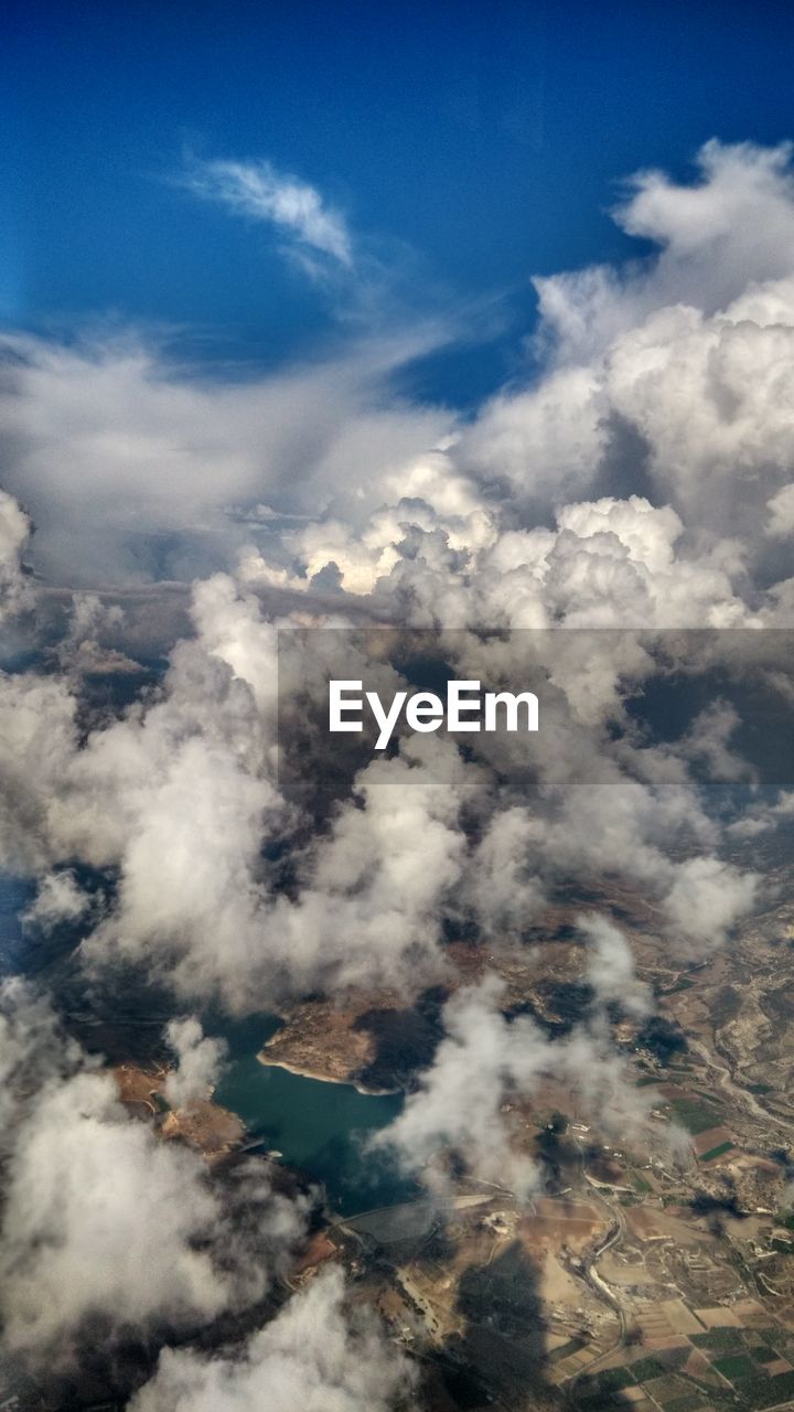 Aerial view of clouds above landscape