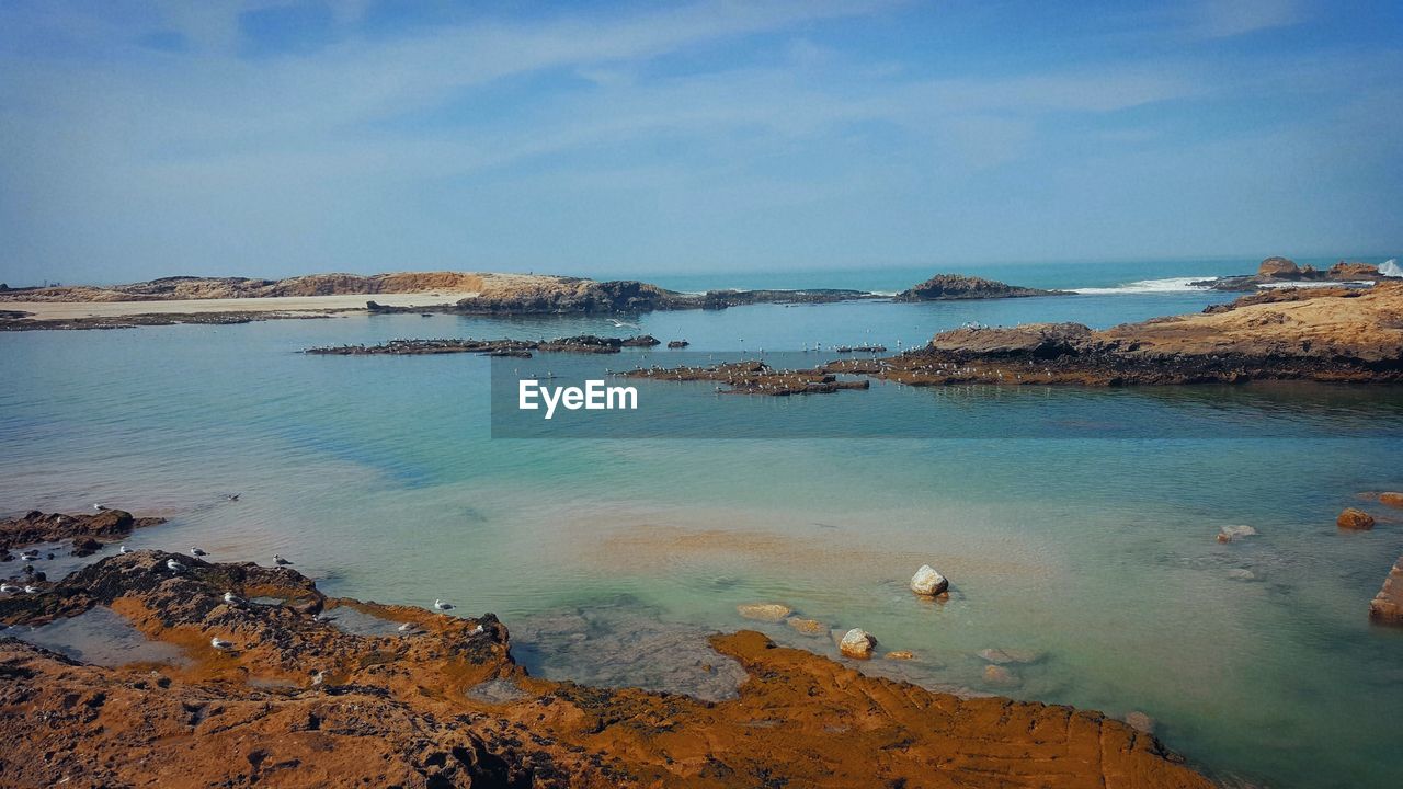 PANORAMIC VIEW OF SEA SHORE AGAINST SKY
