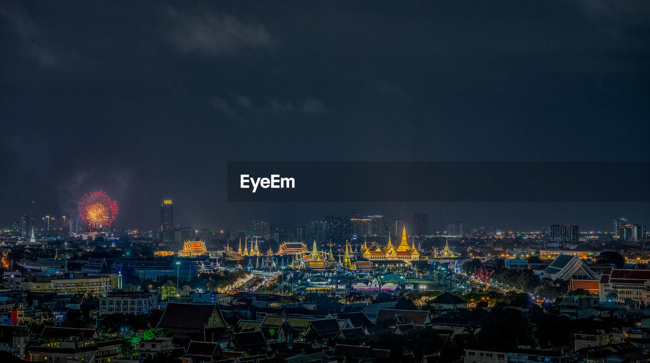 High angle view of illuminated city at night