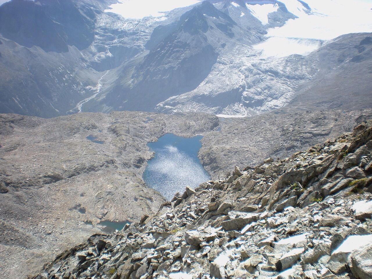 High angle view of lake on mountain