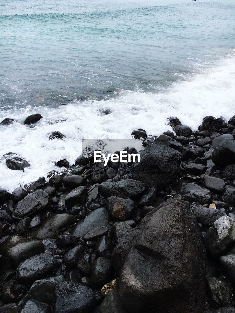 High angle view of rocky shore