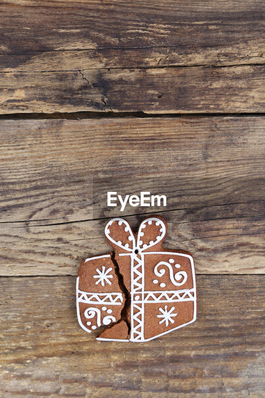 Close-up of gingerbread cookie on table