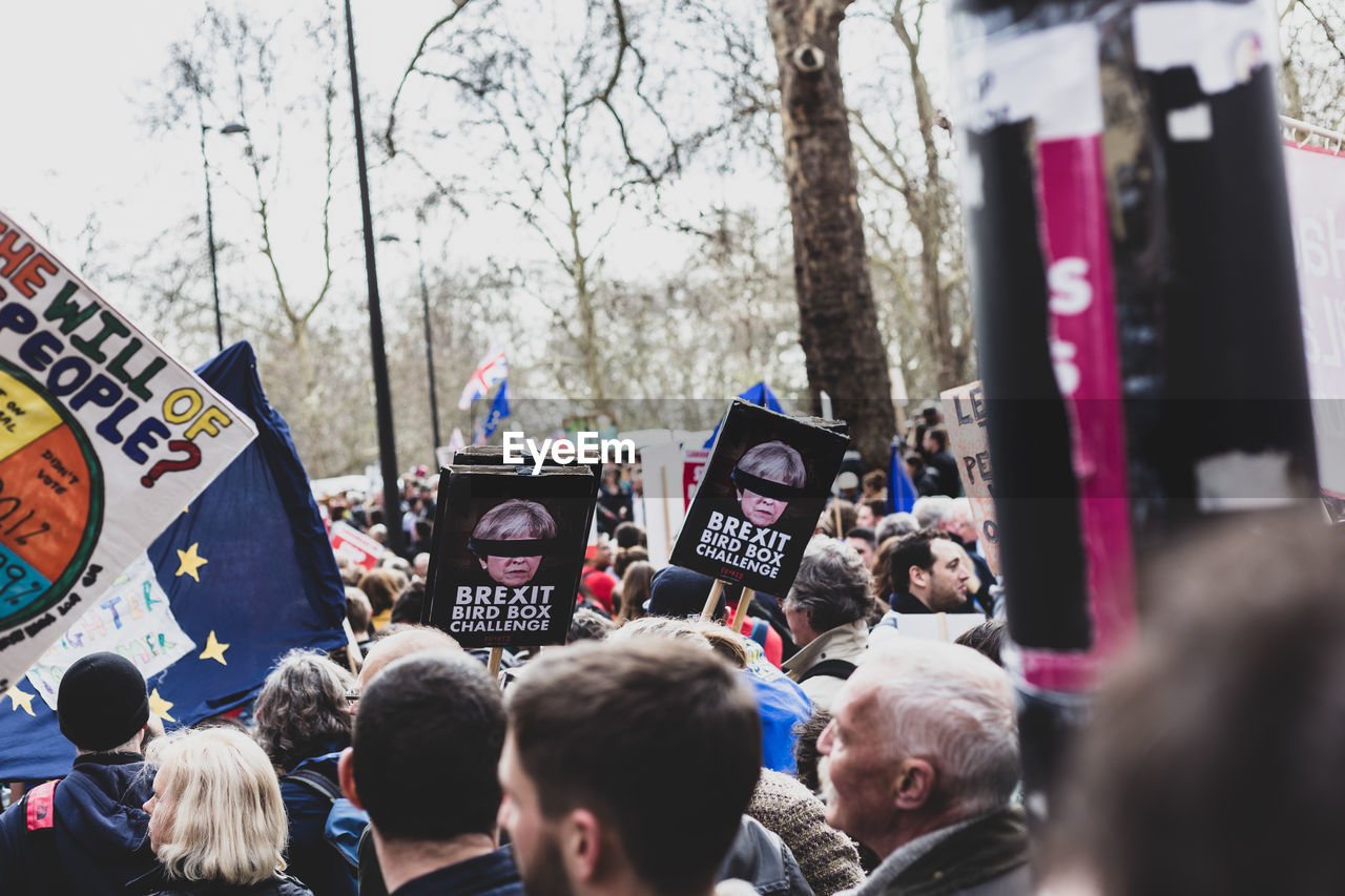 Group of protestant people against the sky